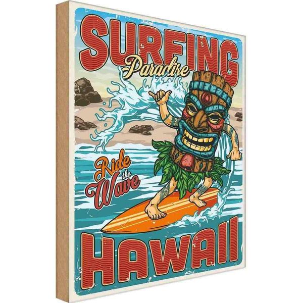 Vianmo Insegna In Legno 18X12 Cm Surfing Paradise Hawaii Sommer Sport-image