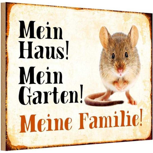 Vianmo Insegna In Legno 12X18 Cm Tiere Maus Mein Haus Garten Familie-image