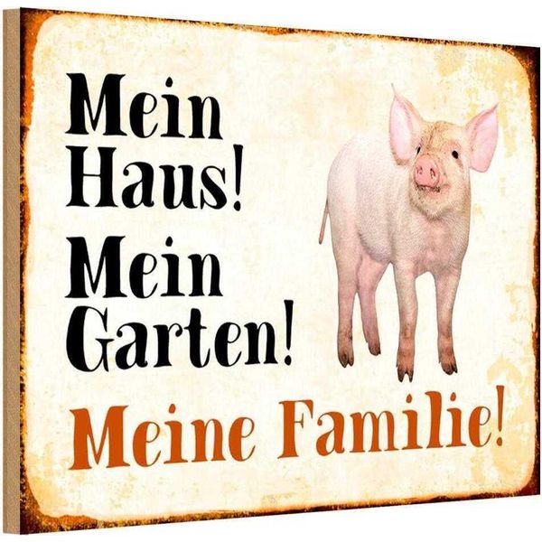Vianmo Insegna In Legno 20X30 Cm Tiere Schwein Mein Haus Garten Familie-image