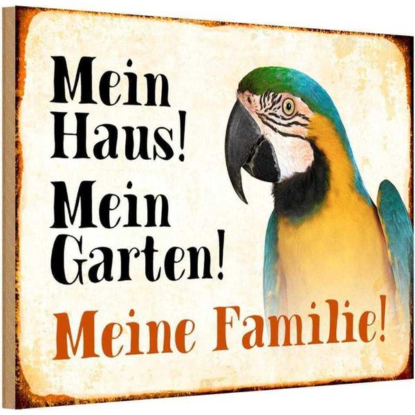 Vianmo Insegna In Legno 20X30 Cm Tiere Papagei Mein Haus Garten Familie-image