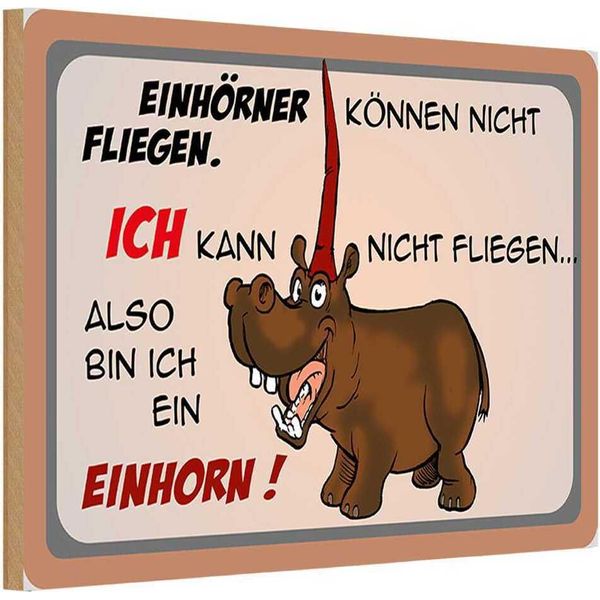 Vianmo Insegna In Legno 12X18 Cm Tiere Kann Nicht Fliegen Bin Einhorn-image