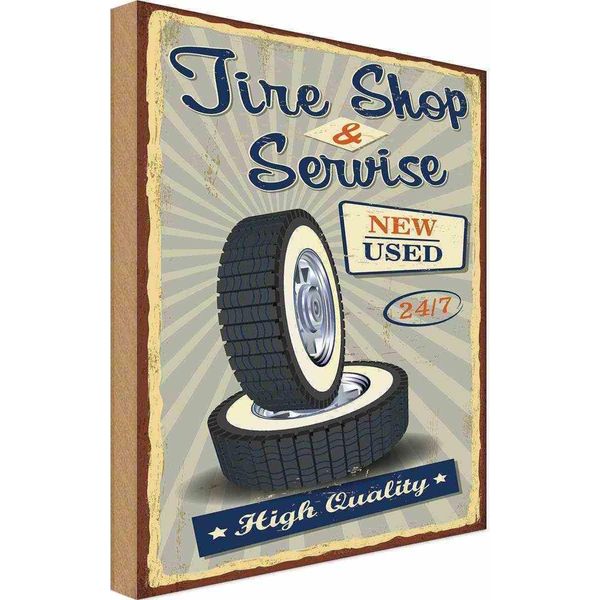 Vianmo Insegna In Legno 18X12 Cm Tire Shop Service 24/7 New Used-image