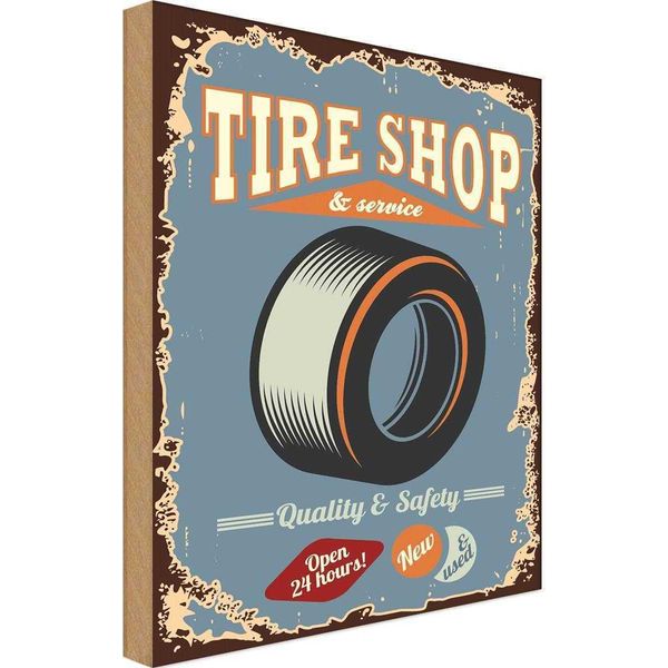 Vianmo Insegna In Legno 18X12 Cm Tire Shop Service Open 24-image