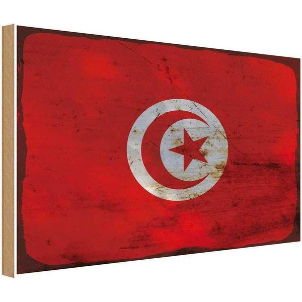 Vianmo Insegna In Legno 20X30 Cm Bandiera Tunesien Flag Of Tunisia Rost-image