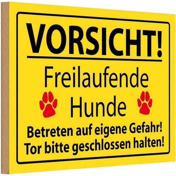 Vianmo Insegna In Legno 20X30 Cm Vorsicht Freilaufende Hunde-image