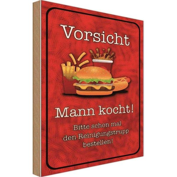 Vianmo Insegna In Legno 18X12 Cm Vorsicht Mann Kocht Bitte-image