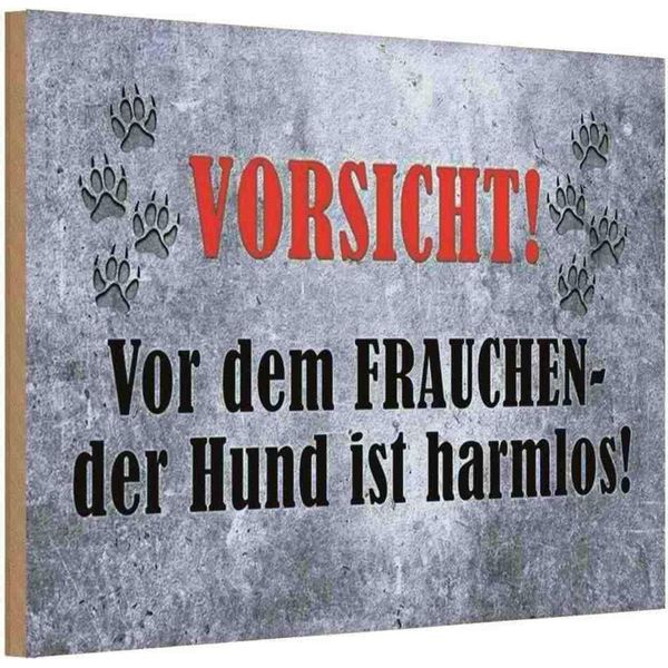 Vianmo Insegna In Legno 12X18 Cm Vorsicht Frau Hund Harmlos-image