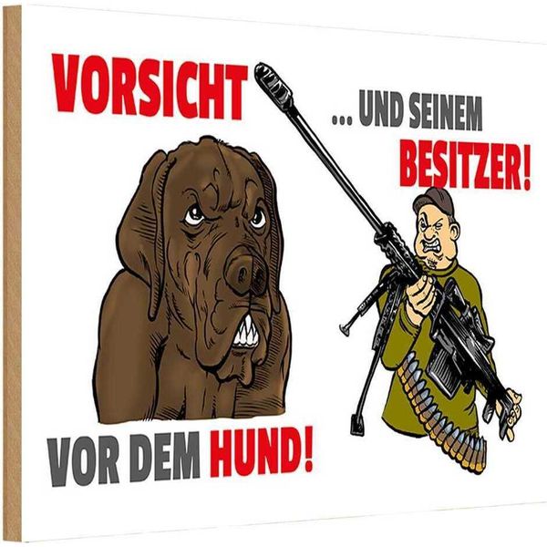 Vianmo Insegna In Legno 20X30 Cm Vorsicht Vor Hund Und Besitzer-image