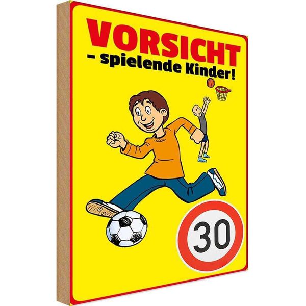 Vianmo Insegna In Legno 30X20 Cm Vorsicht Spielende Kinder 30Kmh-image