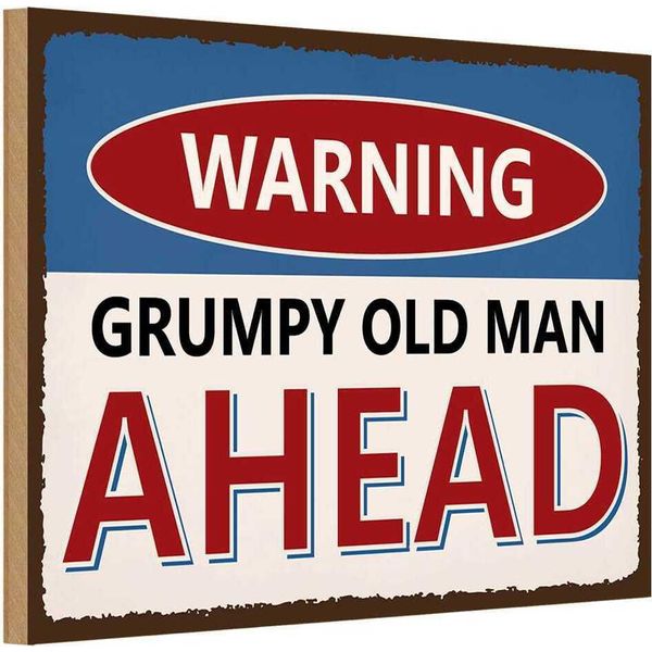 Vianmo Insegna In Legno 12X18 Cm Warning Grumpy Old Man Ahead-image