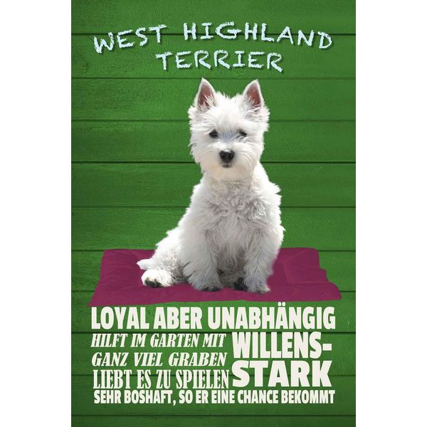 Vianmo Insegna In Legno 18X12 Cm West Highland Terrier Hund Stark-image