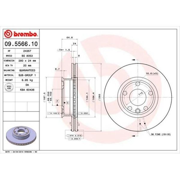 2X Brembo 09.5566.10 Disco Freno Asse Anteriore-image