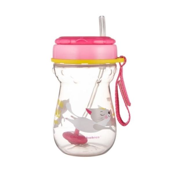 Canpol Babies Tazza Sportiva Con Cannuccia E Peso 350 Ml, Gatto - Rosa-image