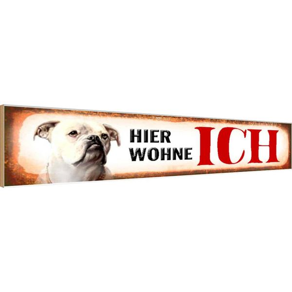 Vianmo Insegna In Legno 10X46 Cm Bulldogge Hund Hier Wohne-image