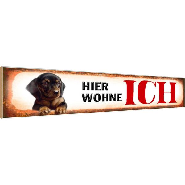 Vianmo Insegna In Legno 10X46 Cm Dackel Hund Hier Wohne-image