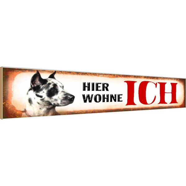 Vianmo Insegna In Legno 10X46 Cm Dogge Hund Hier Wohne Ich-image