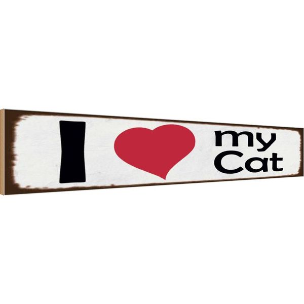 Vianmo Insegna In Legno 10X46 Cm I Love My Cat Herz Katze-image