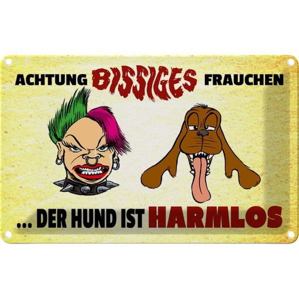 Vianmo Insegna Di Latta 12X18 Cm Achtung Bissiges Frauchen Hund-image