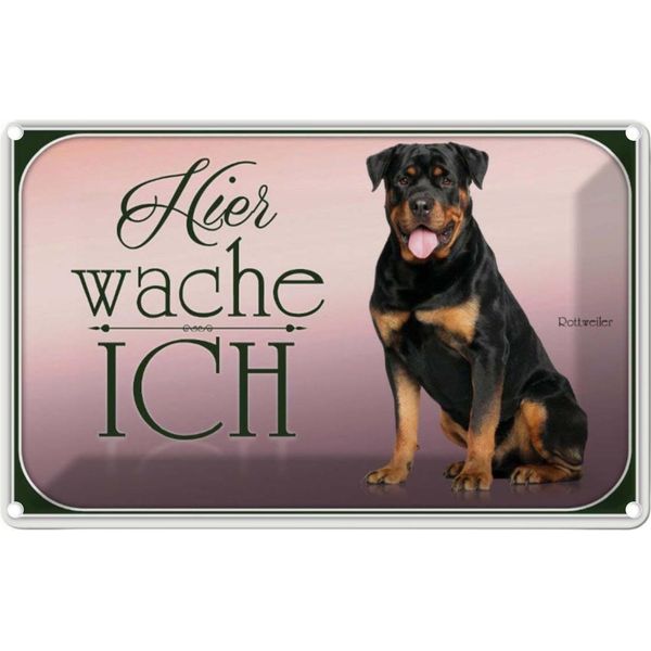Vianmo Insegna Di Latta 12X18 Cm Hund Rottweiler Hier Wache Ich-image