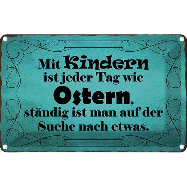 Vianmo Insegna Di Latta 20X30 Cm Mit Kindern Ist Jeder Tag Ostern-image