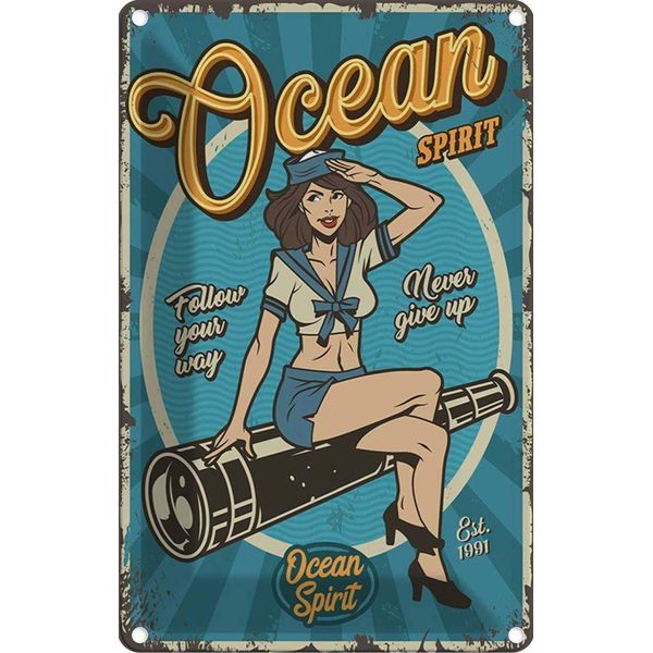 Vianmo Insegna Di Latta 30X20 Cm Pinup Ocean Spirit Seefahrt Ozean-image