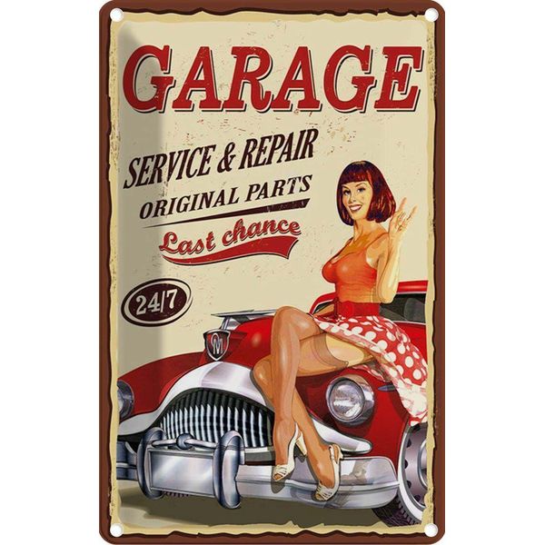 Vianmo Insegna Di Latta 18X12 Cm Pinup Garage Service Repair 24/7-image