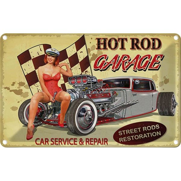 Vianmo Insegna Di Latta 20X30 Cm Pinup Hoit Rod Garage Service-image