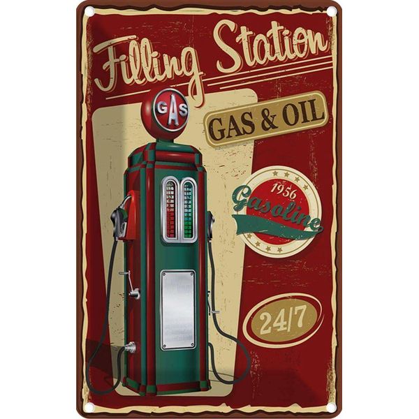 Vianmo Insegna Di Latta 18X12 Cm Gasoline Filling Station Gas 24/7-image