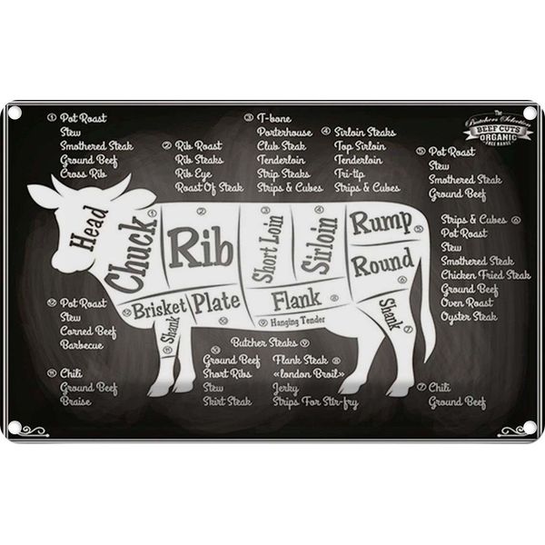 Vianmo Insegna Di Latta 20X30 Cm Kuh Beef Cuts Organic Fleisch Metzgerei-image