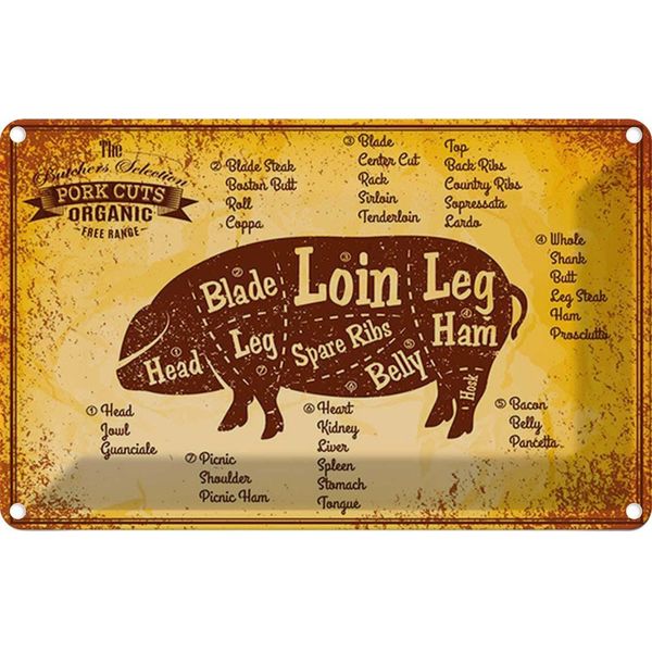Vianmo Insegna Di Latta 20X30 Cm Schwein Pork Cuts Organic Metzgerei-image