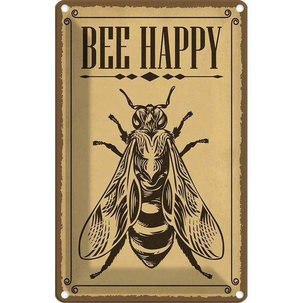 Vianmo Insegna Di Latta 18X12 Cm Bee Happy Biene Honig Imkerei-image