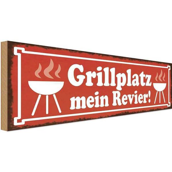 Vianmo Insegna In Legno 10X27 Cm Grillplatz Mein Revier Grillen-image
