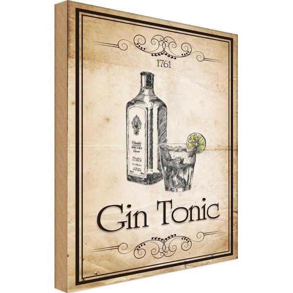Vianmo Insegna In Legno 30X20 Cm Alkohol 1761 Gin Tonic-image