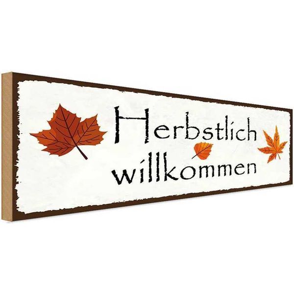 Vianmo Insegna In Legno 10X27 Cm Herbstlich Willkommen-image