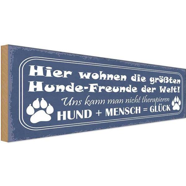 Vianmo Insegna In Legno 10X27 Cm Hund + Mensch = GlüCk-image