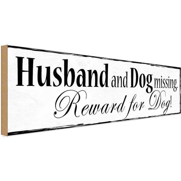Vianmo Insegna In Legno 10X27 Cm Husband And Dog Missing Reward-image