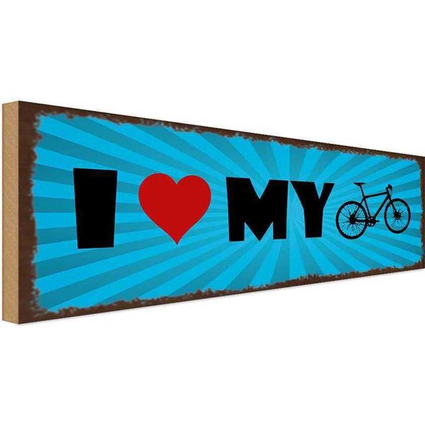 Vianmo Insegna In Legno 10X27 Cm I Love My Bike Fahrrad-image