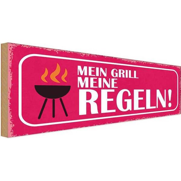 Vianmo Insegna In Legno 10X27 Cm Mein Grill Meine Regeln-image