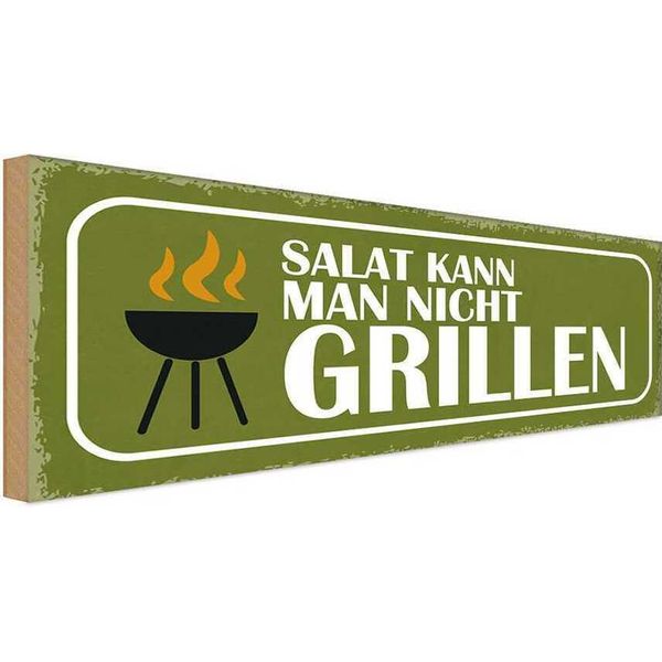 Vianmo Insegna In Legno 10X27 Cm Salat Kann Man Nicht Grillen-image