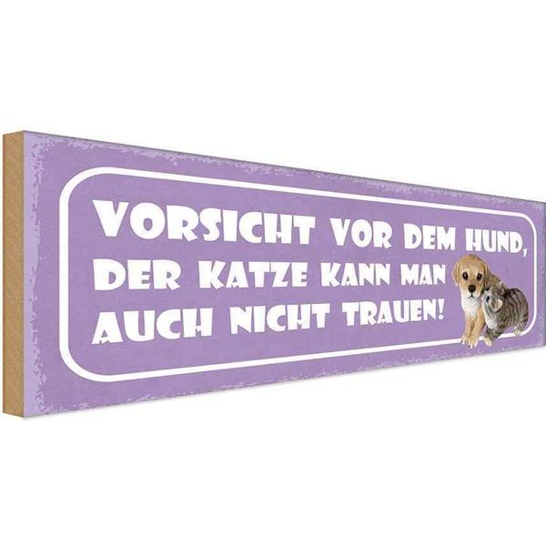 Vianmo Insegna In Legno 10X27 Cm Vorsicht Hund Katze Kann Auch-image