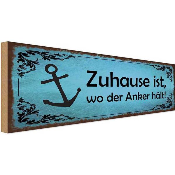 Vianmo Insegna In Legno 10X27 Cm Zuhause Ist Wo Der Anker HäLt-image