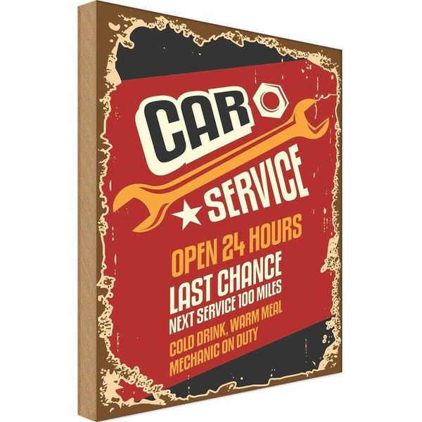 Vianmo Insegna In Legno 40X30 Cm Car Service Open 24 Hours Auto-image