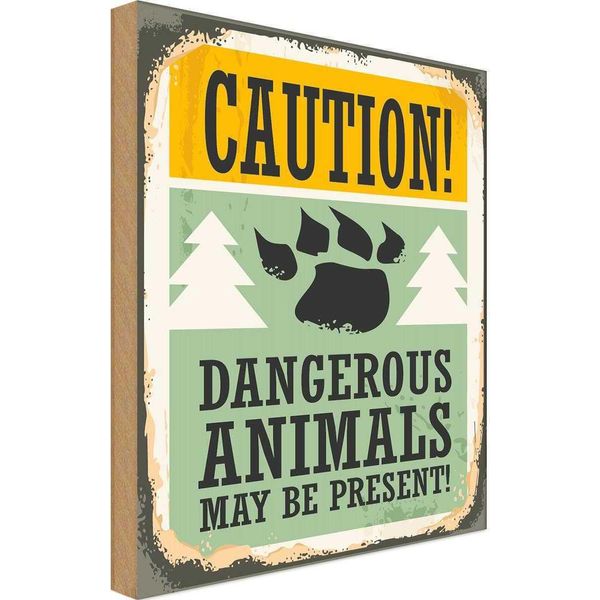Vianmo Insegna In Legno 40X30 Cm Caution Dangerous Animals-image