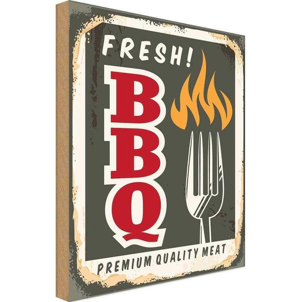 Vianmo Insegna In Legno 40X30 Cm Fresh! Bbq Premium Quality Meat-image