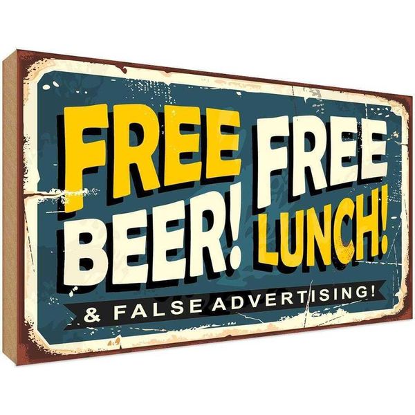 Vianmo Insegna In Legno 30X40 Cm Free Beer Lunch Alkohol-image