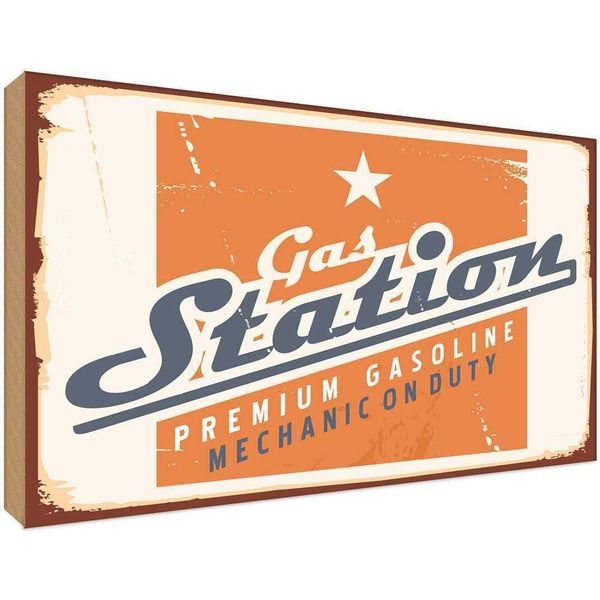 Vianmo Insegna In Legno 30X40 Cm Gas Station Premum Tankstelle-image