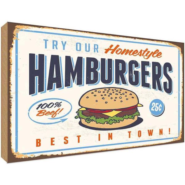 Vianmo Insegna In Legno 30X40 Cm Hamburgers Best In Town-image