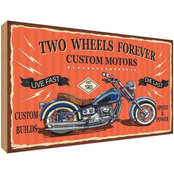 Vianmo Insegna In Legno 30X40 Cm Motorrad Custom Motors-image