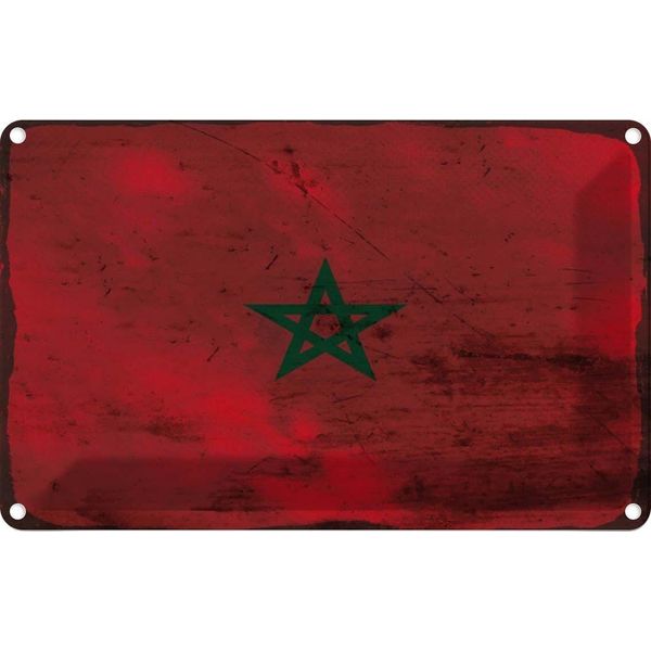 Vianmo Insegna Di Latta 20X30 Cm Bandiera Marokko Flag Of Morocco Rost-image