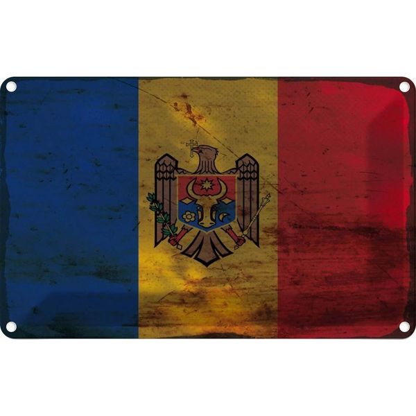 Vianmo Insegna Di Latta 12X18 Cm Bandiera Moldau Flag Of Moldova Rost-image